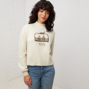 UpWest Cream Cowlneck Sweater with Ski Graphic